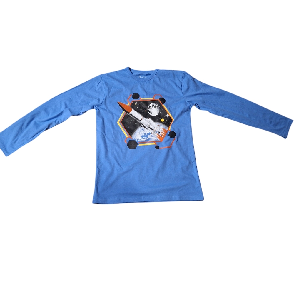 NWT Children's Place Light Blue longsleeve rocketship in space with  tsh…